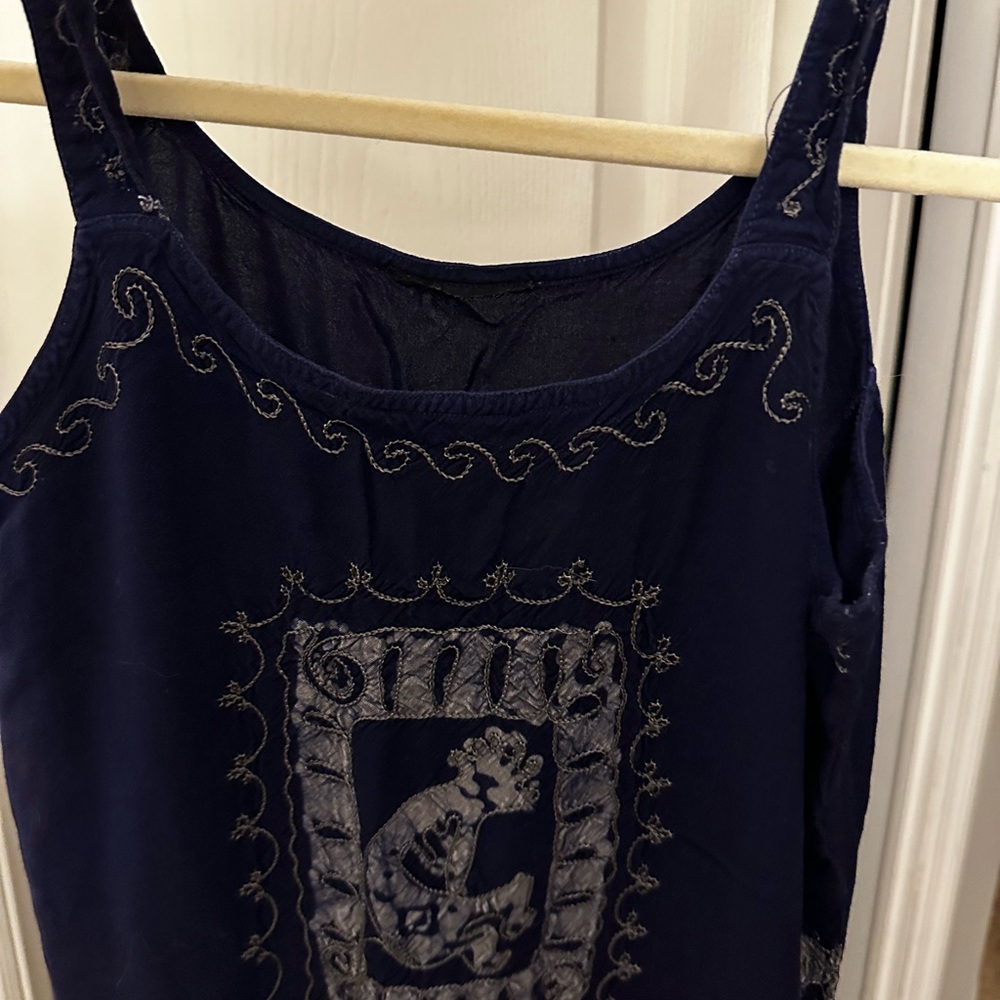 Navy Blue Embroidered Tank Top